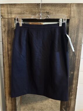 Vintage Isaac Hazan Navy Wool Pencil Skirt USA Size 10 Lined Career Classic